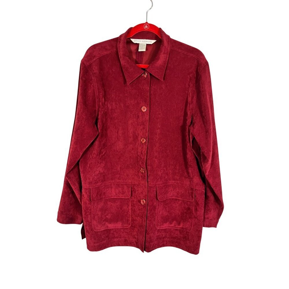Retro Faux Suede Festive Jacket Red M Holiday Christmas Neutral Minimalist Chic